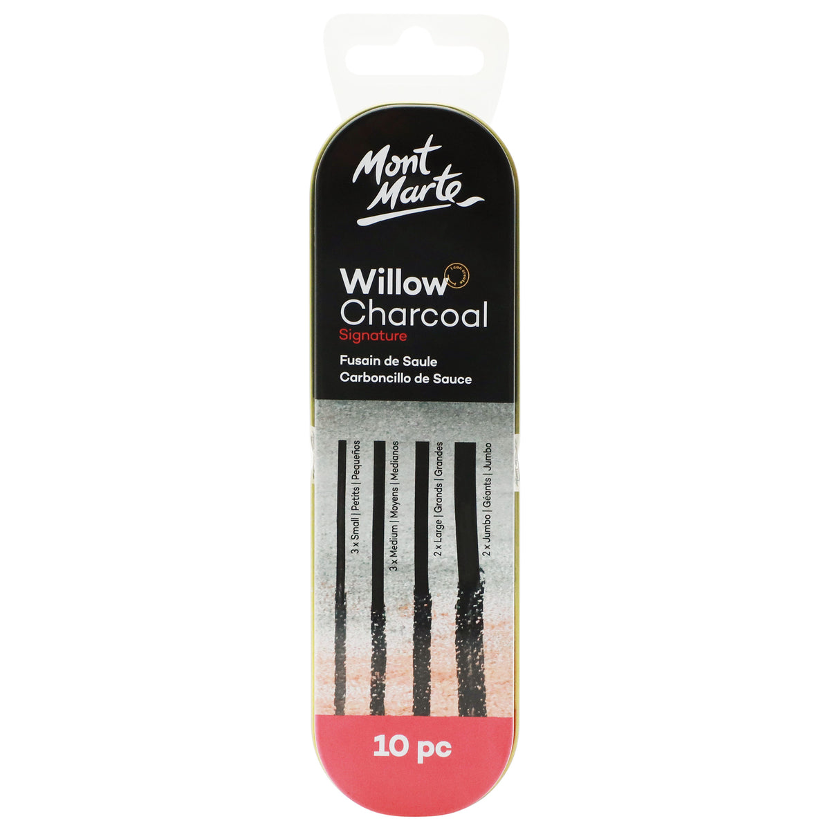 10 Piece Willow Charcoal Set in Tin - Assorted Sizes - Mont Marte