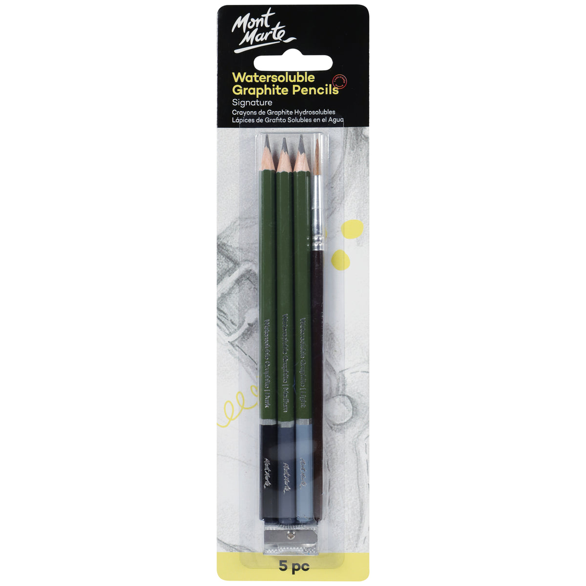5 Piece Watersoluble Graphite Pencil Set - Light, Medium and Dark - Mont Marte