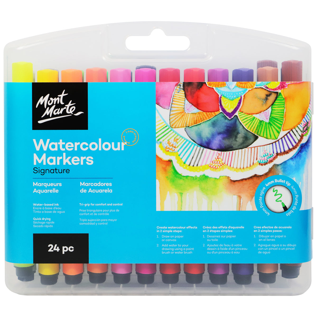 24 Pack Watercolour Markers - Assorted - Mont Marte