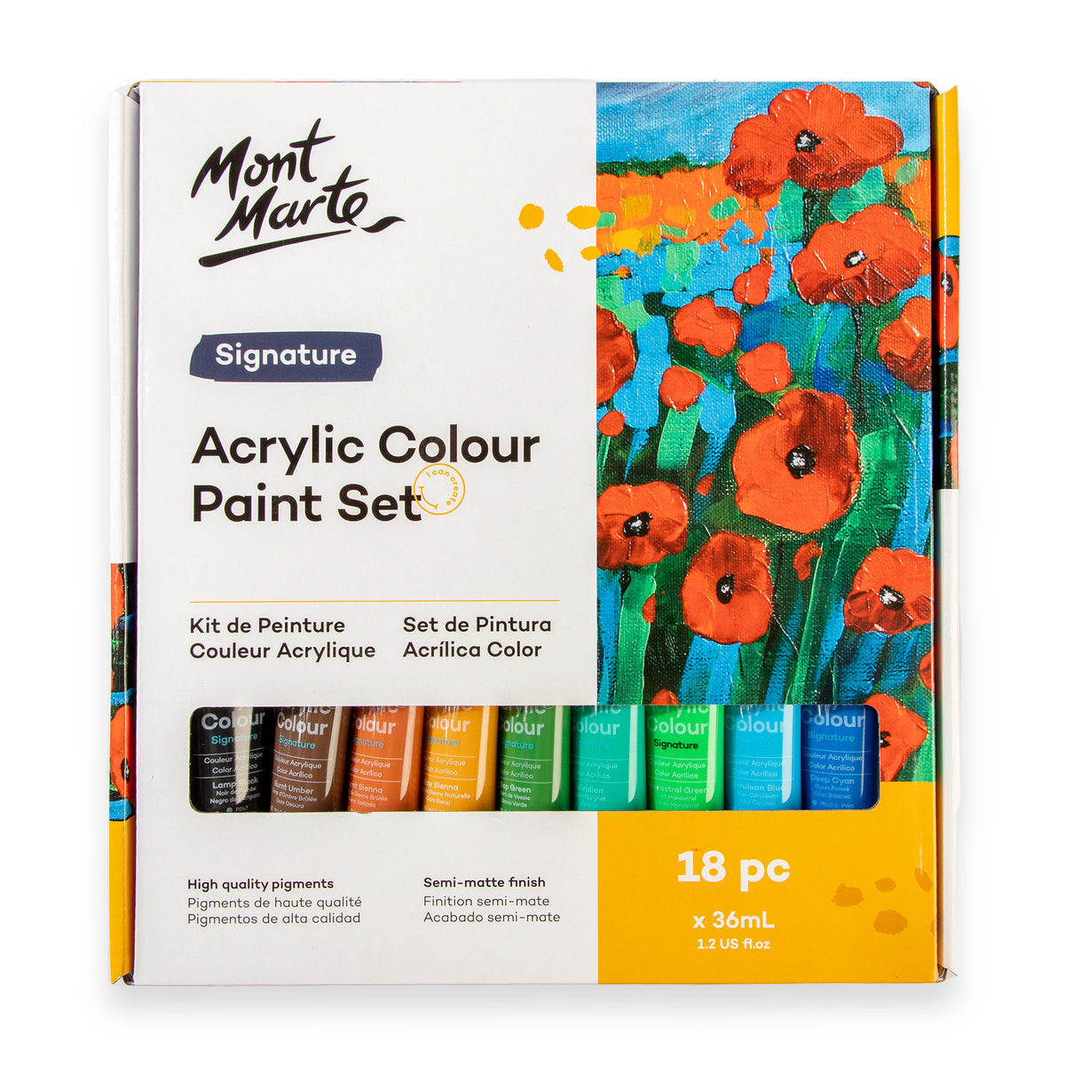 18 Pack Acrylic Colour Paint Set 36ml - Assorted - Mont Marte