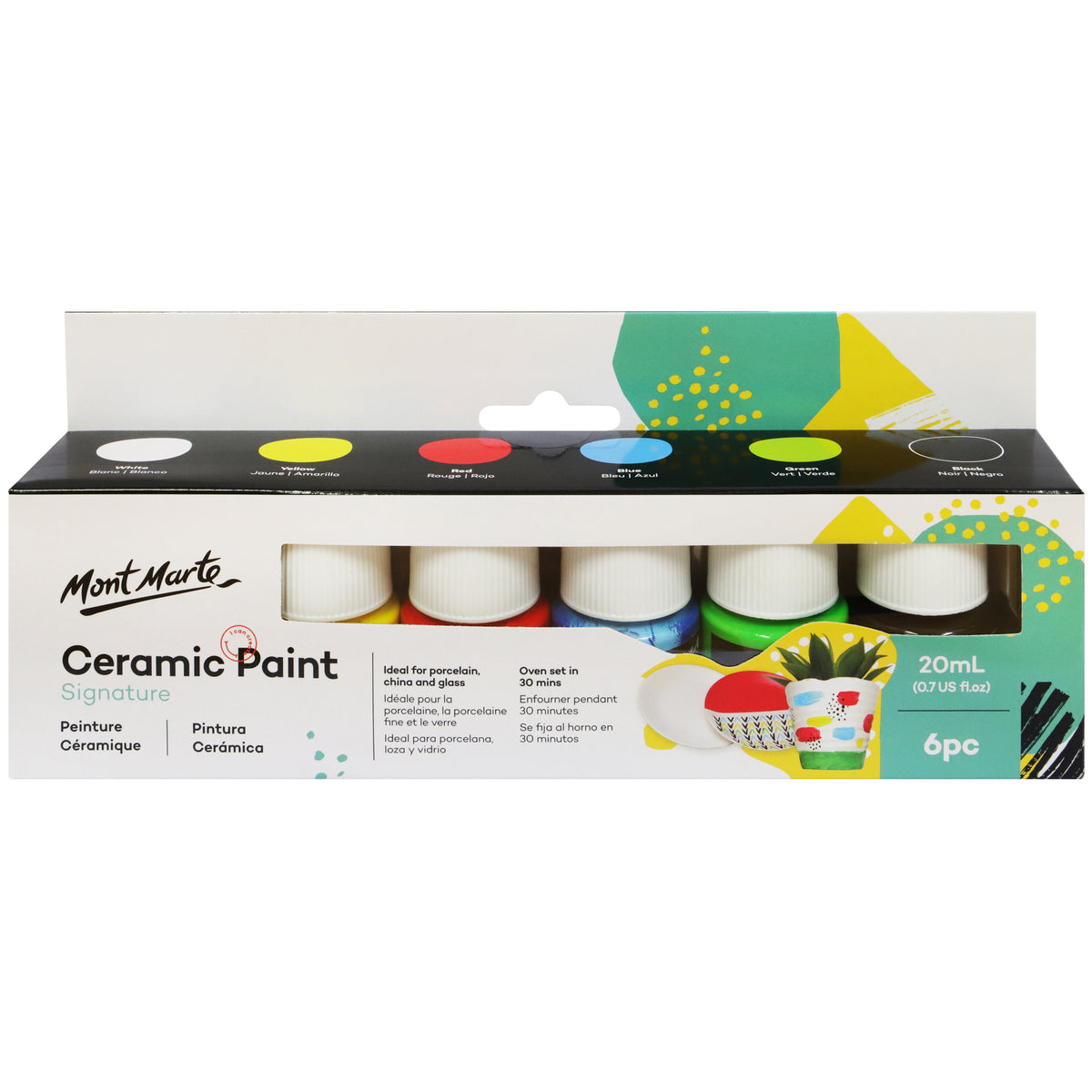 6 Pack Ceramic Paint Set 20ml - Assorted - Mont Marte