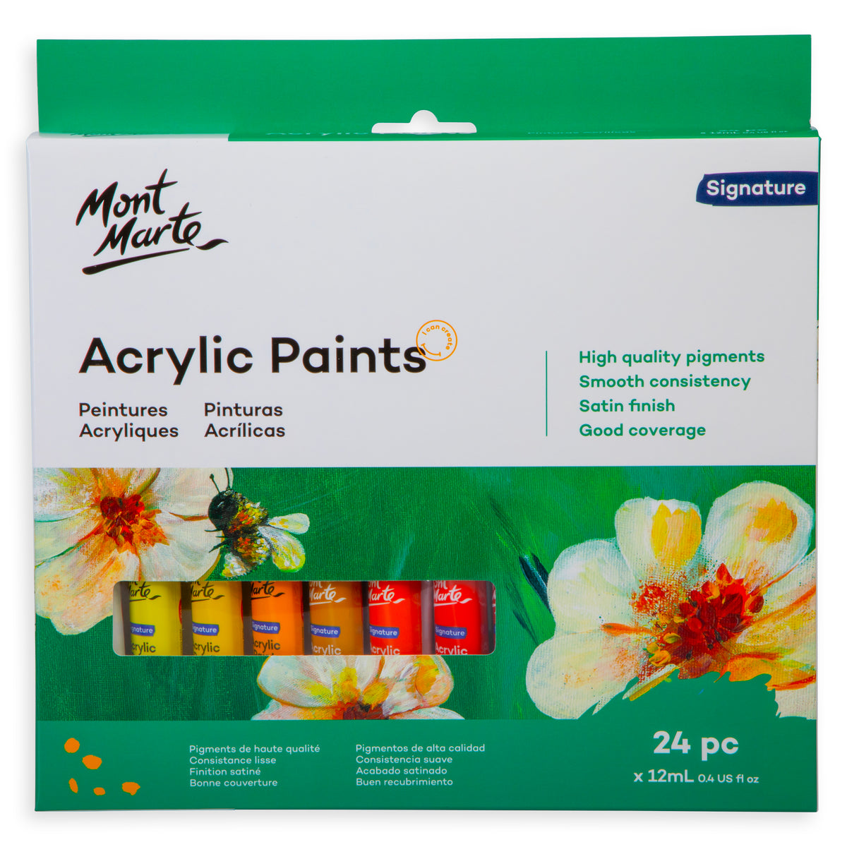 24 Pack Acrylic Paint Set - 12ml Tubes Assorted Colours - Mont Marte