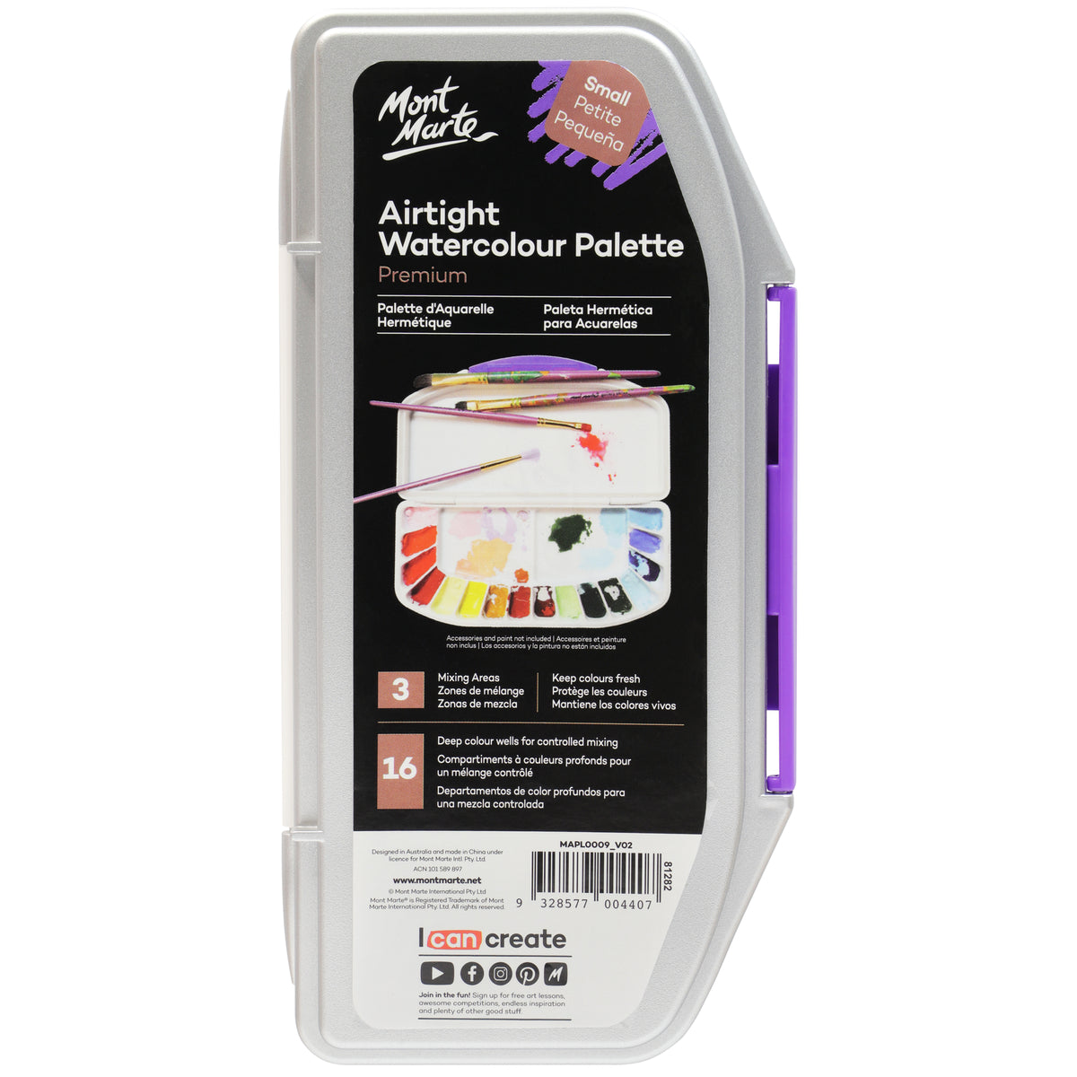 Airtight Watercolour Palette 16 Slot - Small - Mont Marte