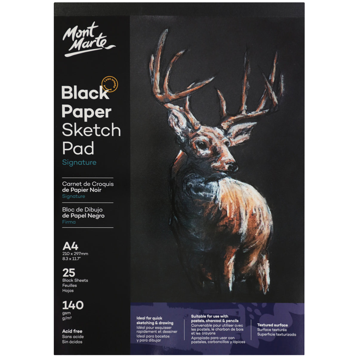 Black Paper Sketch Pad 140gsm A4 - 25 Sheets - Mont Marte