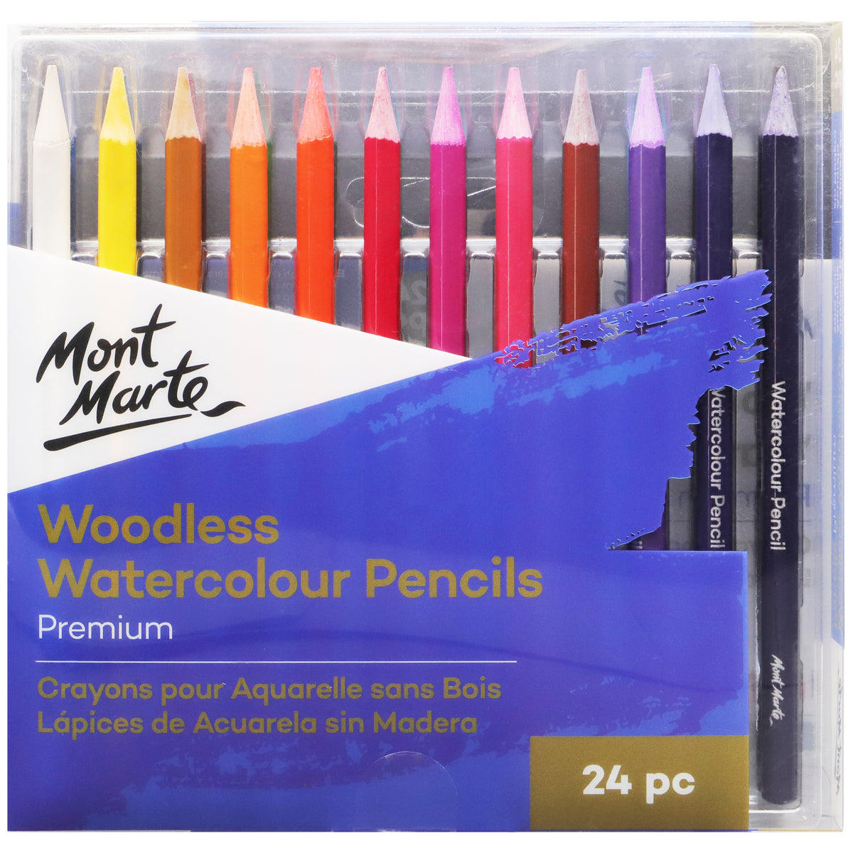 24 Pack Woodless Watercolour Pencils Premium - Assorted - Mont Marte
