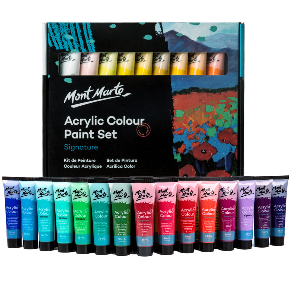 36 Pack Acrylic Colour Paint Set 36ml - Assorted - Mont Marte