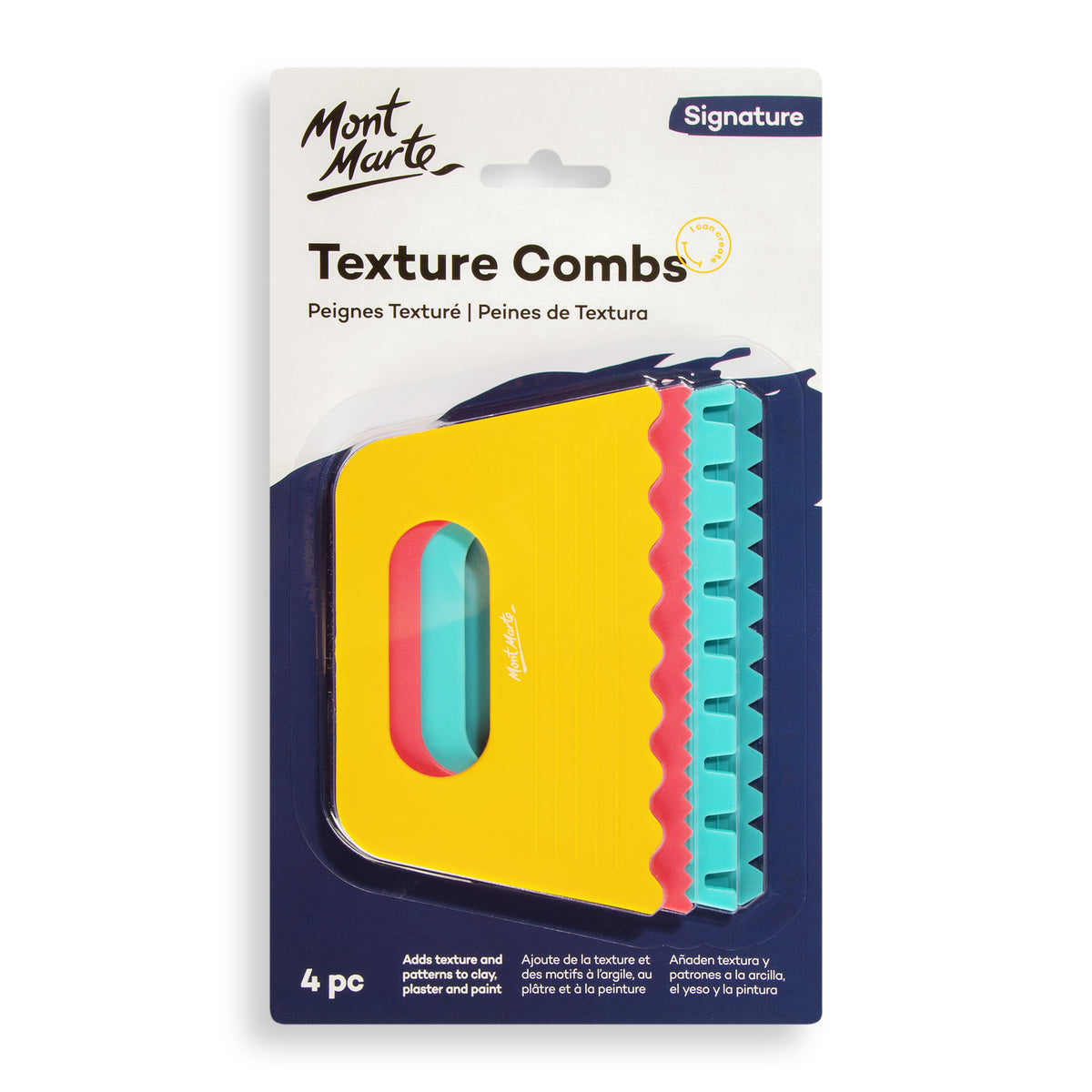 4 Pack Texture Combs with Handle - Assorted Patterns - Mont Marte