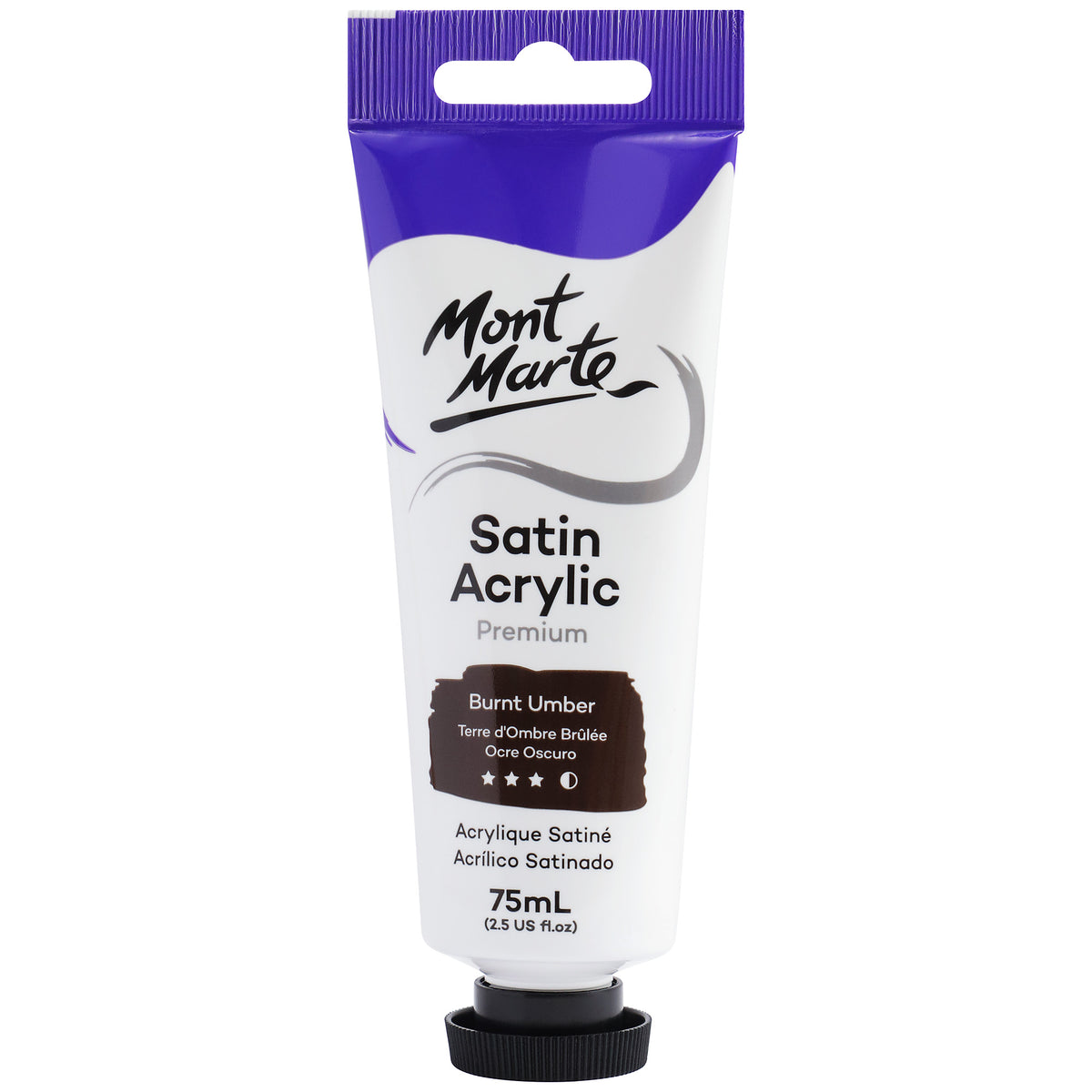 75ml Satin Acrylic Paint Tube - Burnt Umber - Mont Marte