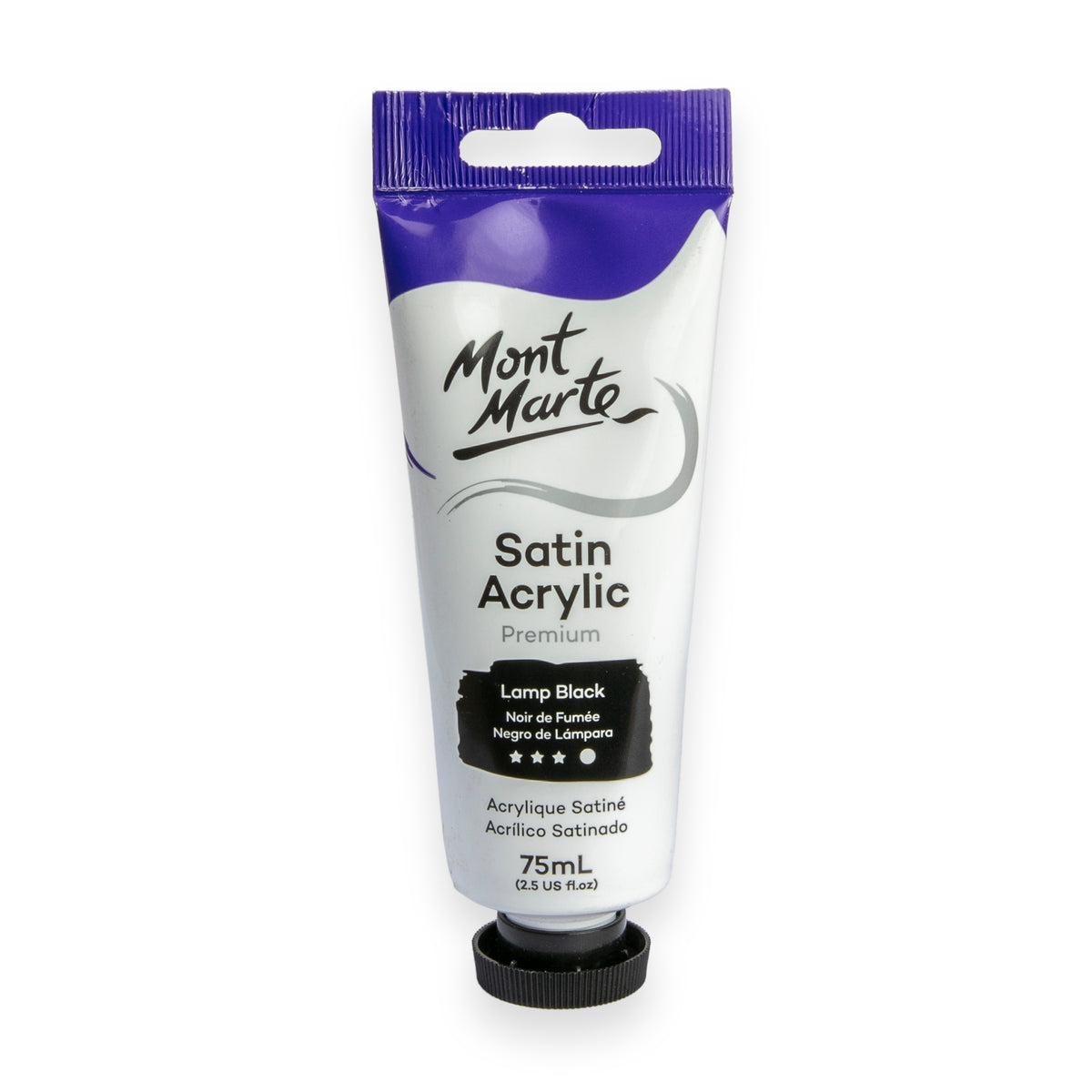 75ml Satin Acrylic Paint Tube - Lamp Black - Mont Marte