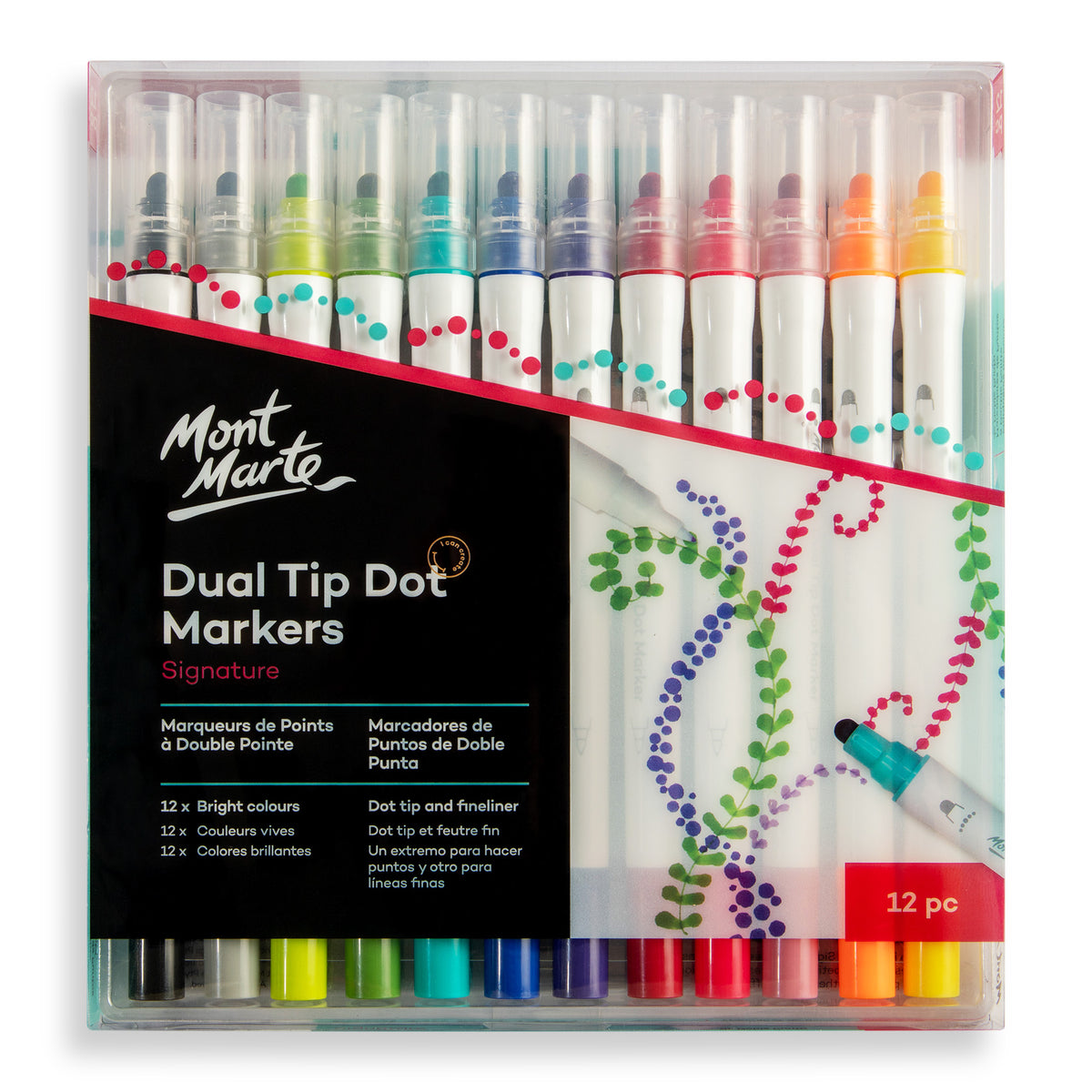 12 Pack Dual Tip Dot Markers - Assorted - Mont Marte