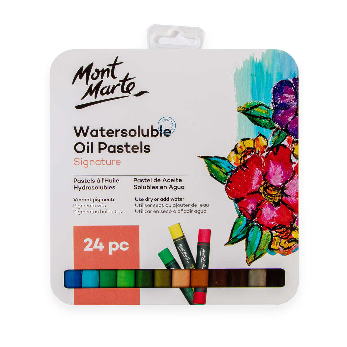 24 Pack Watersoluble Oil Pastels in Tin - Assorted - Mont Marte