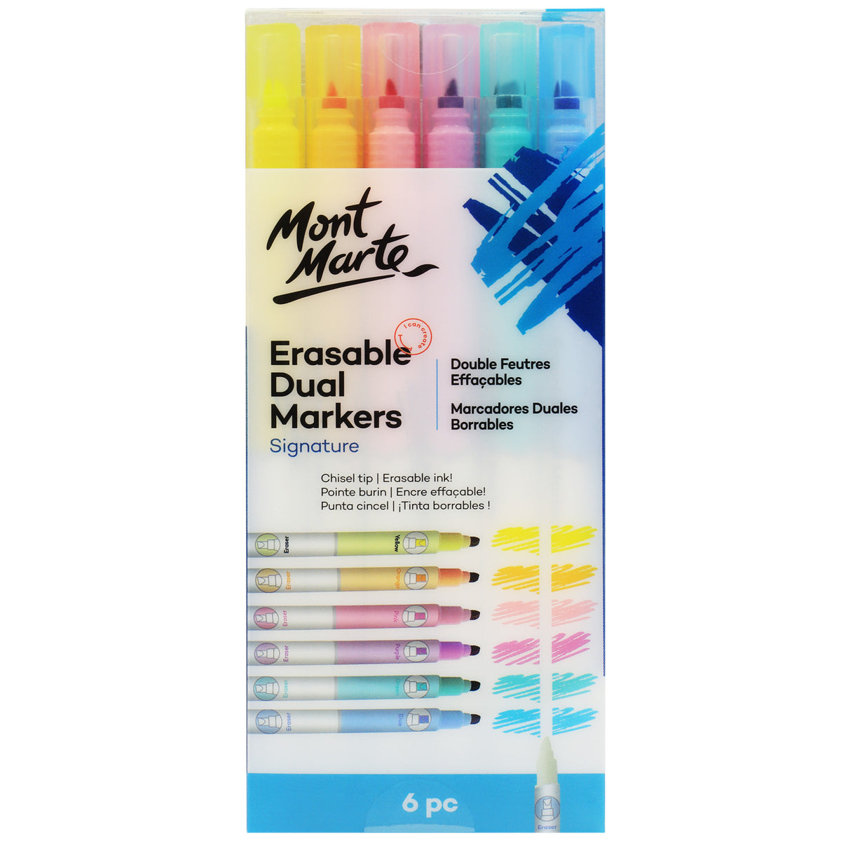 6 Pack Erasable Dual End Markers - Assorted - Mont Marte