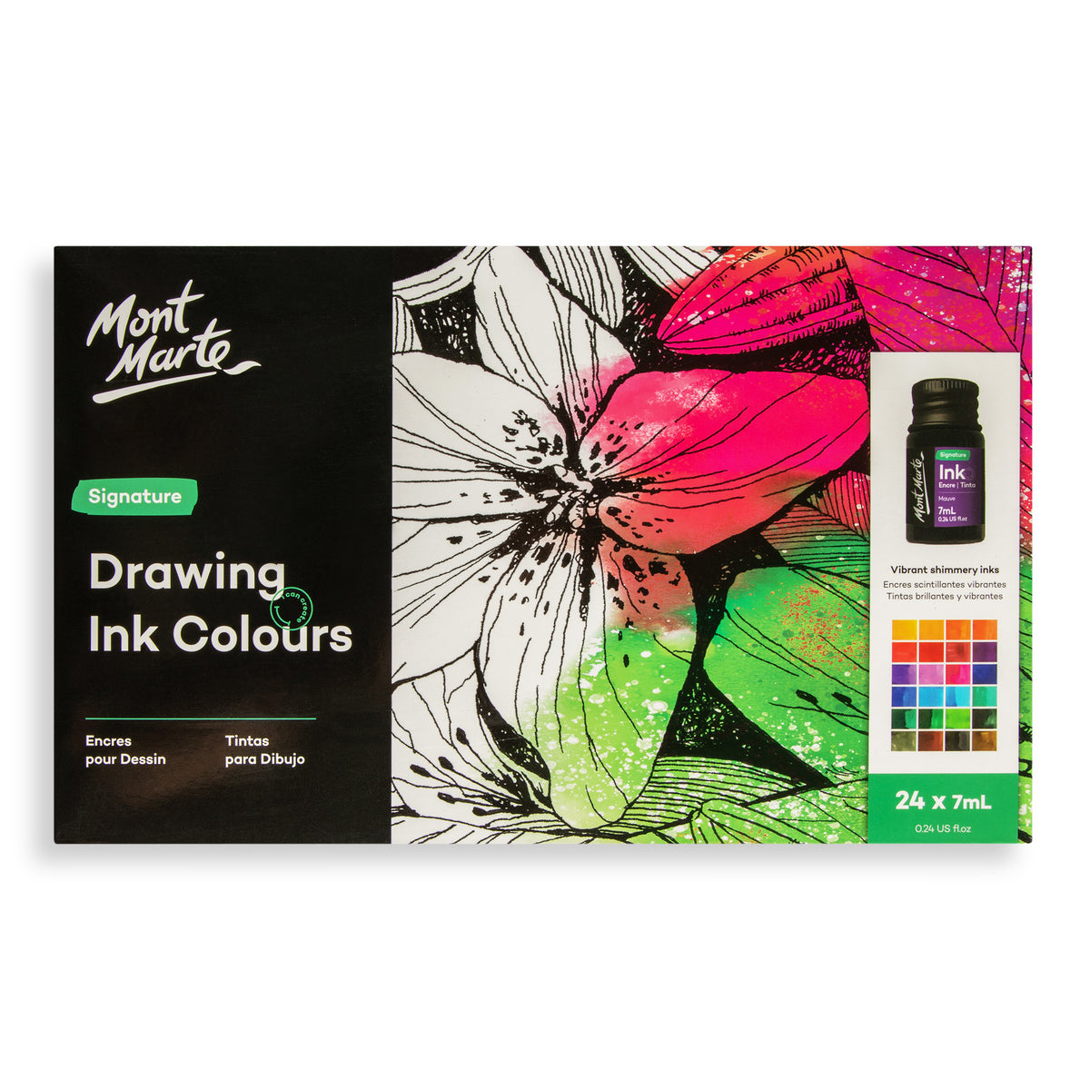 24 Pack Drawing Ink Set 7ml - Assorted - Mont Marte