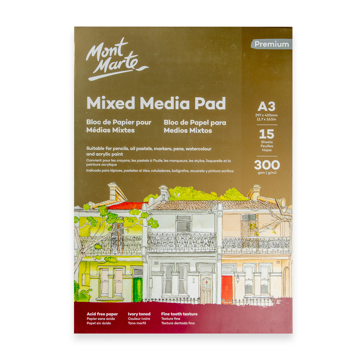 Mixed Media Pad 300gsm A3 - 15 Sheets - Mont Marte