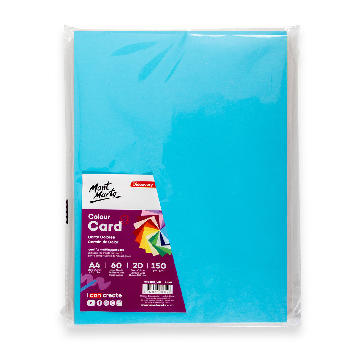 60 Sheet A4 Colour Card 150gsm - Assorted - Mont Marte