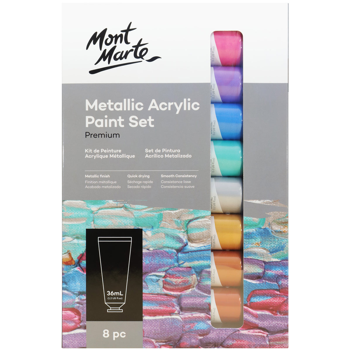 8 Pack Metallic Acrylic Paint Set 36ml - Assorted - Mont Marte