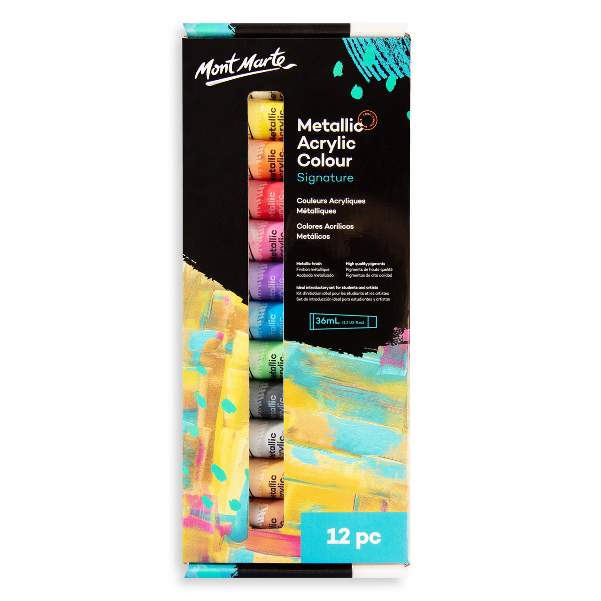 12 Pack Metallic Acrylic Paint Set 36ml - Assorted - Mont Marte