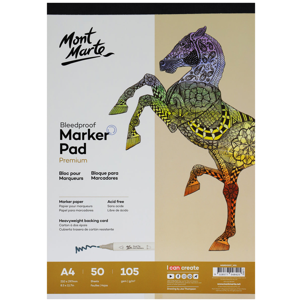 50 Sheet Bleedproof Marker Pad 105gsm - A4 - Mont Marte