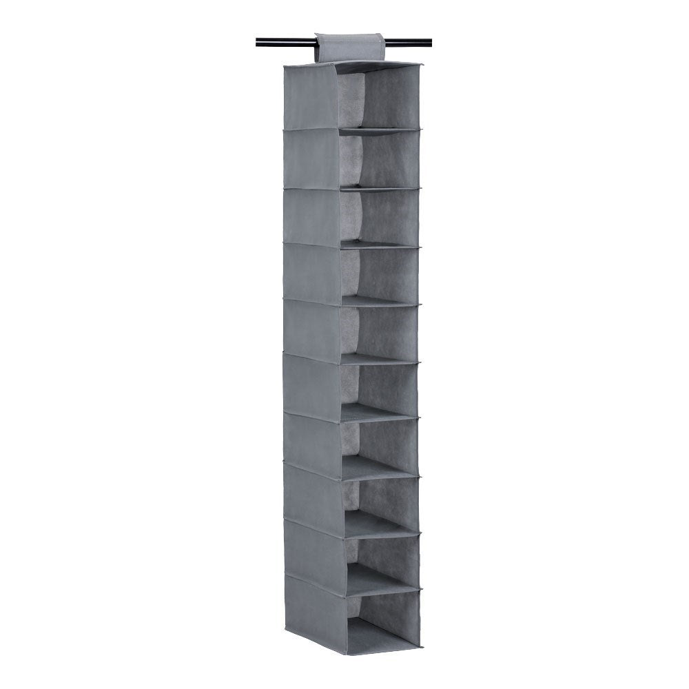 10 Compartment Hanging Wardrobe Shelf Organiser