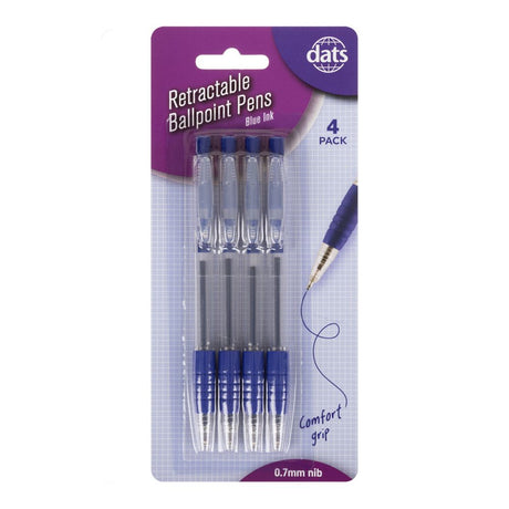 Retractable Ballpoint Pens – Blue 4 Pack