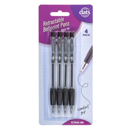 Retractable Ballpoint Pens – Black 4 Pack