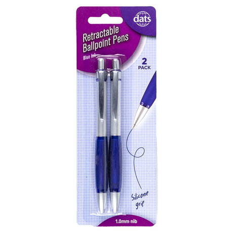 Retractable Ballpoint Pens with Silicone Grip – 2 Pack