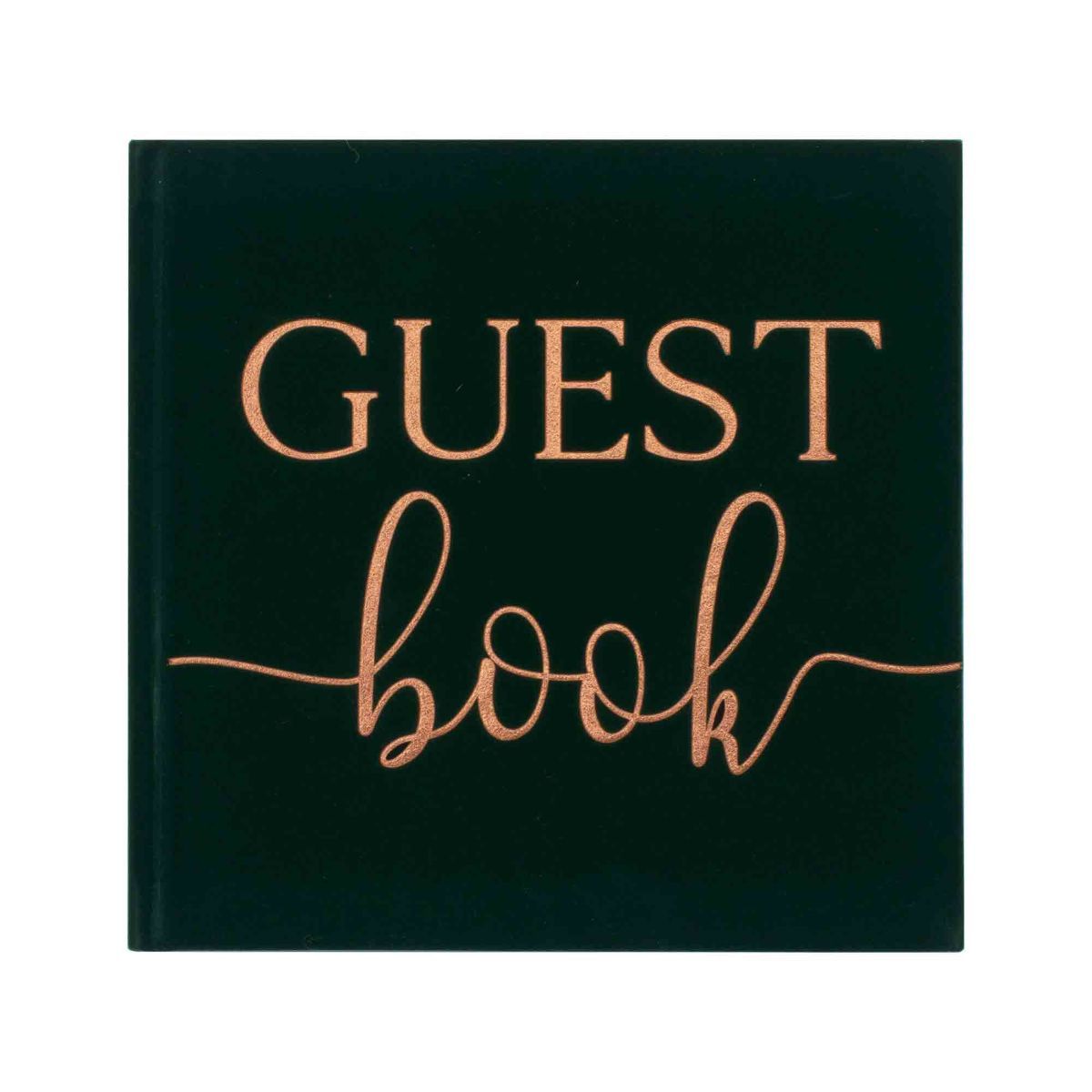 Hardcover Wedding Guest Book - Dark Forest Green Velvet with Bronze Foil