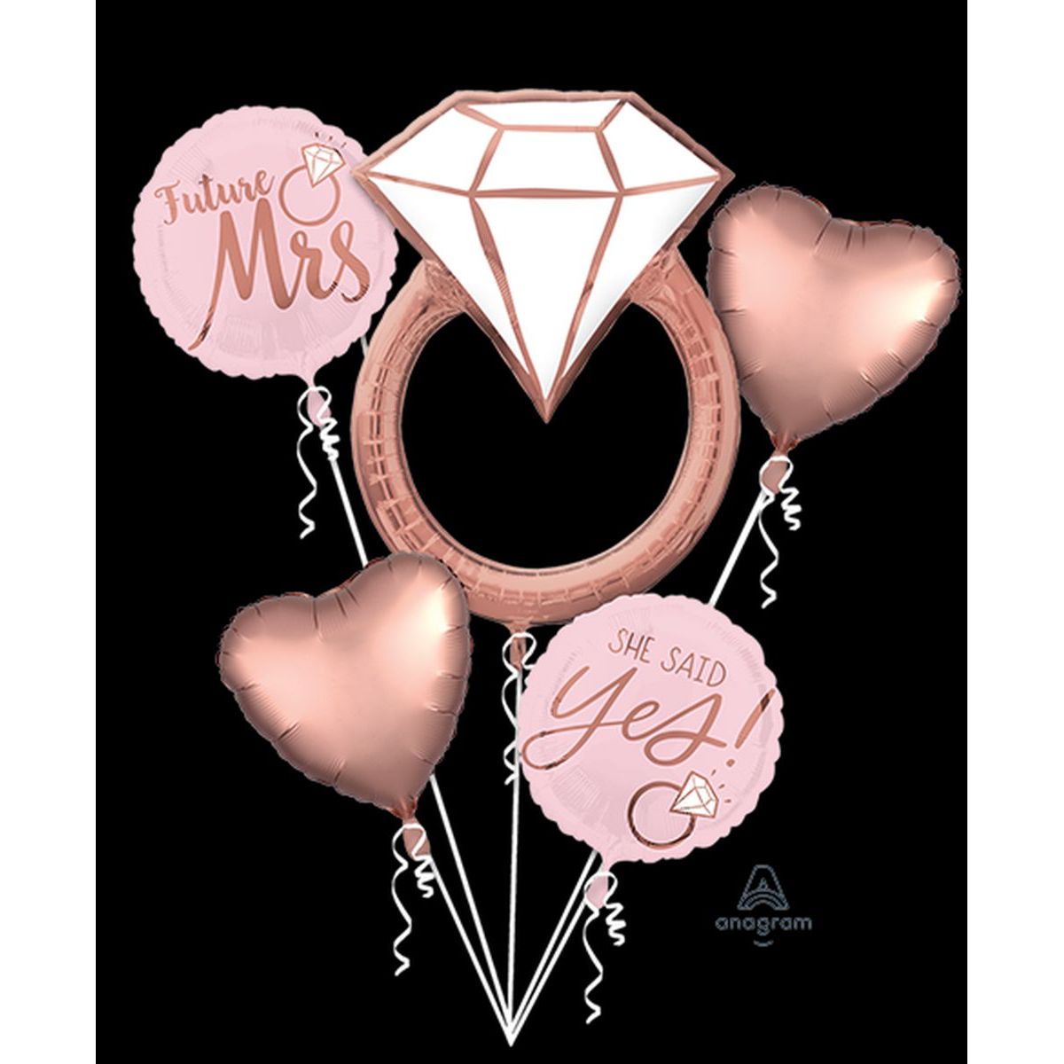 5 Piece She Said Yes Foil Balloon Bouquet - Blush Pink and Silver