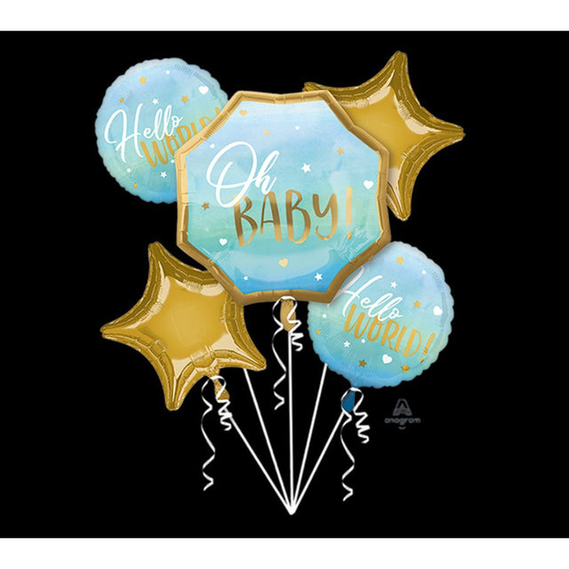 5 Piece Baby Boy Oh Baby Foil Balloon Bouquet - Blue