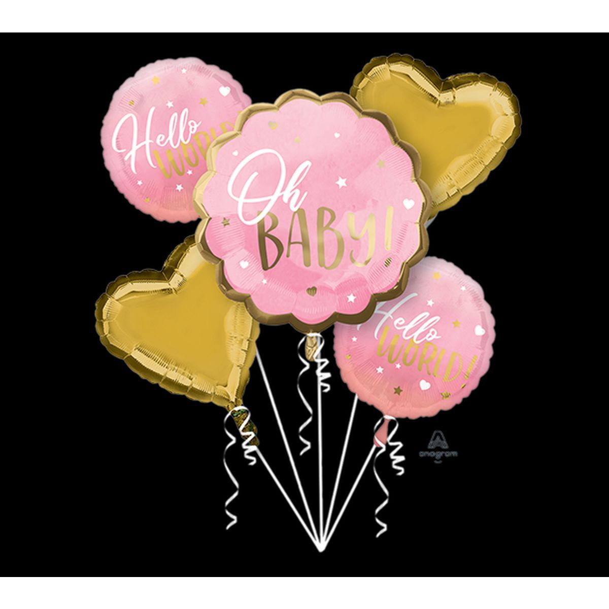 5 Piece Oh Baby Girl Pink Foil Balloon Bouquet