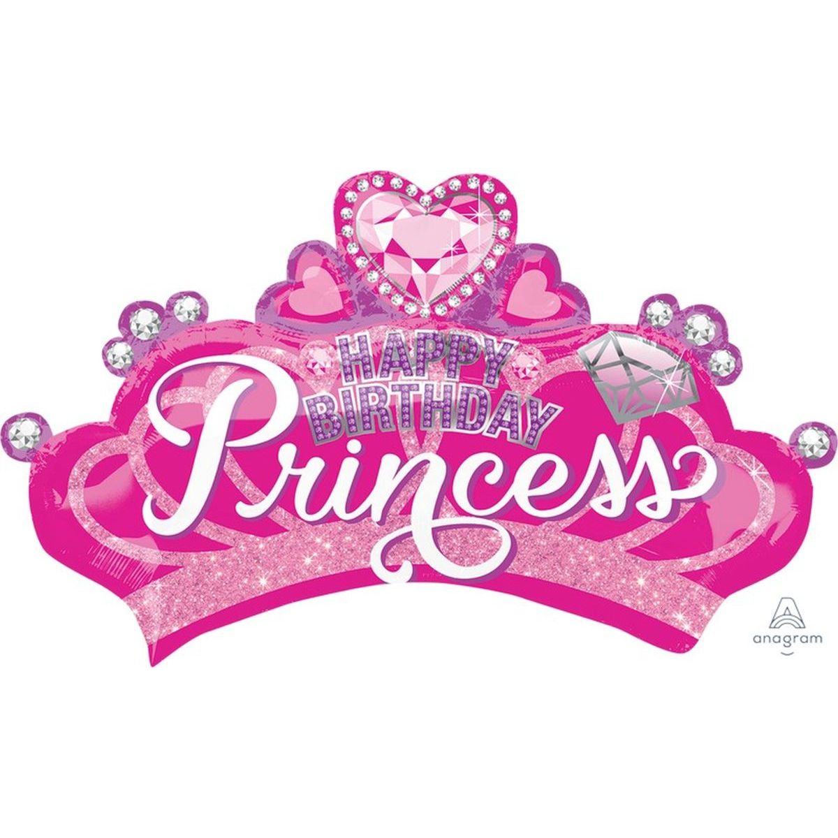 Happy Birthday Princess Crown SuperShape Foil Balloon - Multicoloured