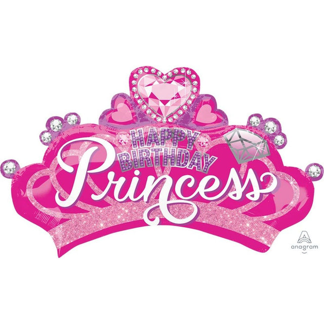 Happy Birthday Princess Crown SuperShape Foil Balloon - Multicoloured