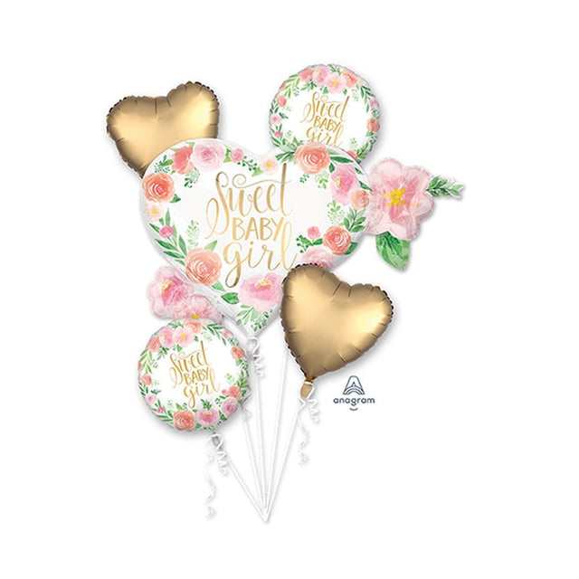 5 Piece Sweet Baby Girl Foil Balloon Bouquet - Multicoloured