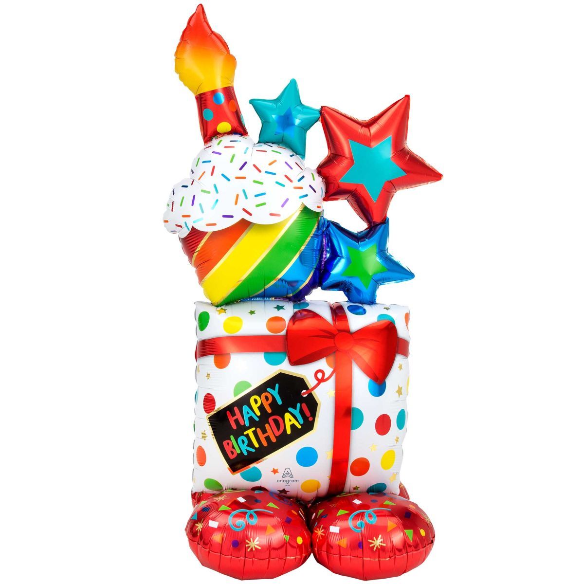 Giant AirLoonz Happy Birthday Stacked Icons Foil Balloon 71cm x 139cm