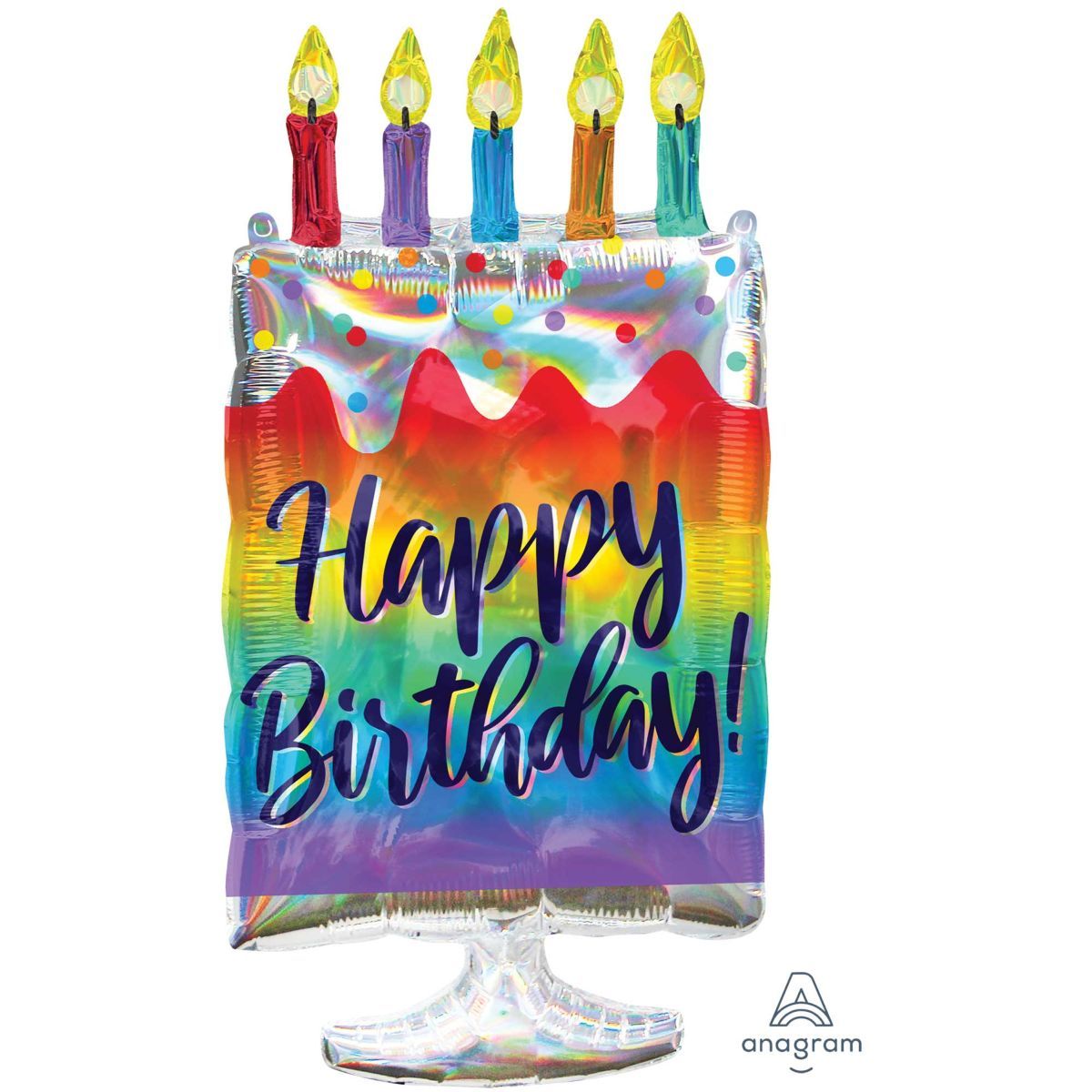 SuperShape Holographic Iridescent Cake Happy Birthday Foil Balloon 63cm x 91cm