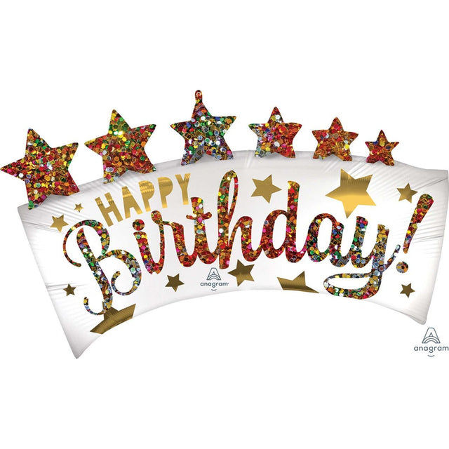 SuperShape XL Happy Birthday Glitter Banner & Stars Foil Balloon 60cm x 88cm