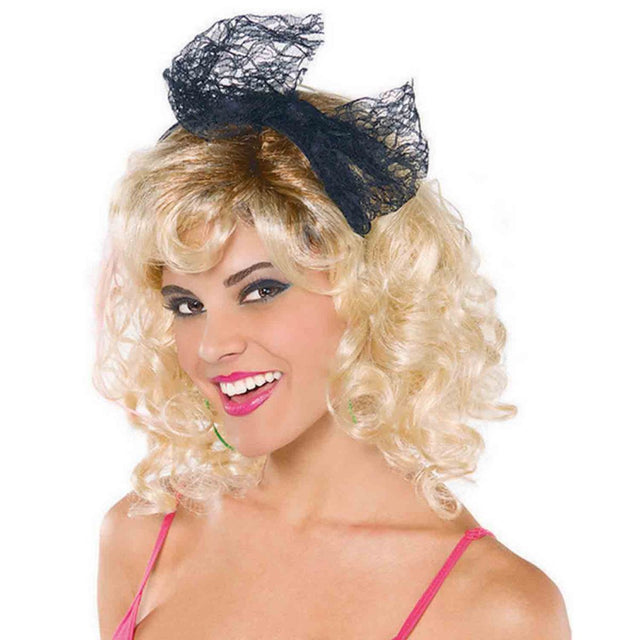 Lace Headband with Bow - Black
