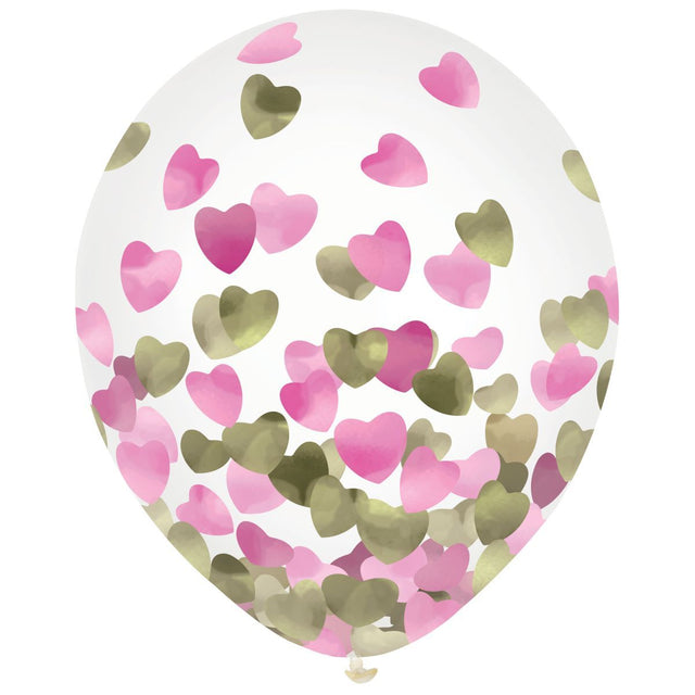 6 Pack 30cm Latex Confetti Heart Balloons - Multicoloured