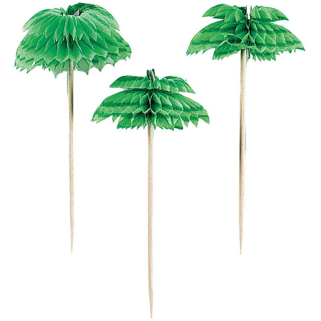 12 Pack Palm Tree Honeycomb Wooden Food Picks - Green and Brown
