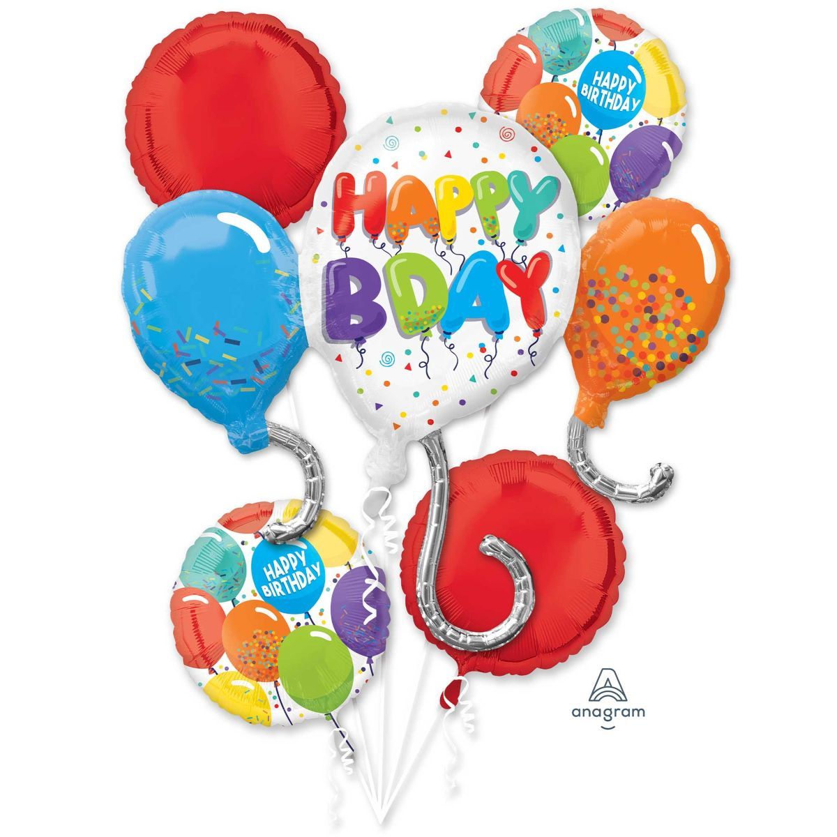 5 Piece Happy Birthday Foil Balloon Bouquet - Multicoloured
