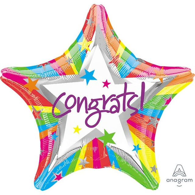 45cm Rainbow Congrats Star Foil Balloon - Multicoloured