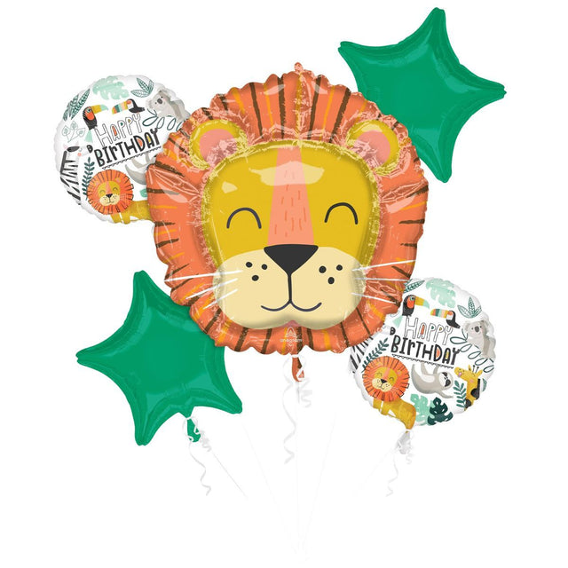 5 Piece Happy Birthday Wild Animal Foil Balloon Bouquet