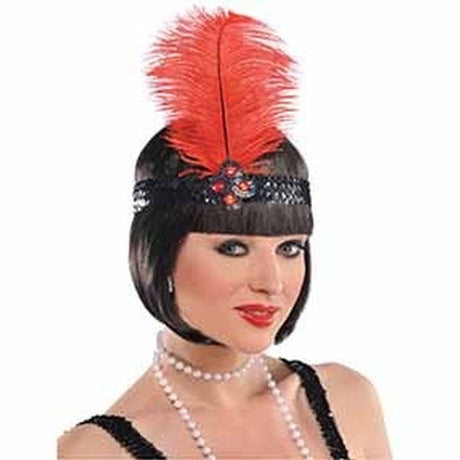 Gatsby Girl Feather Headband - Black and Red
