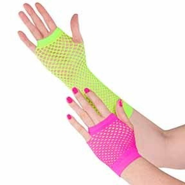 2 Pack Fishnet Wrist Gloves One Size - Pink / Green