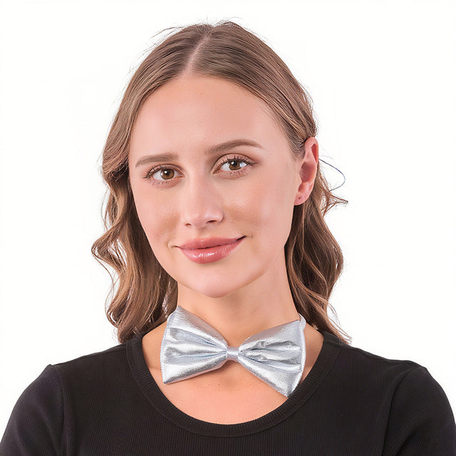 Silver Fabric Party Bow Tie - PARTY PLANET