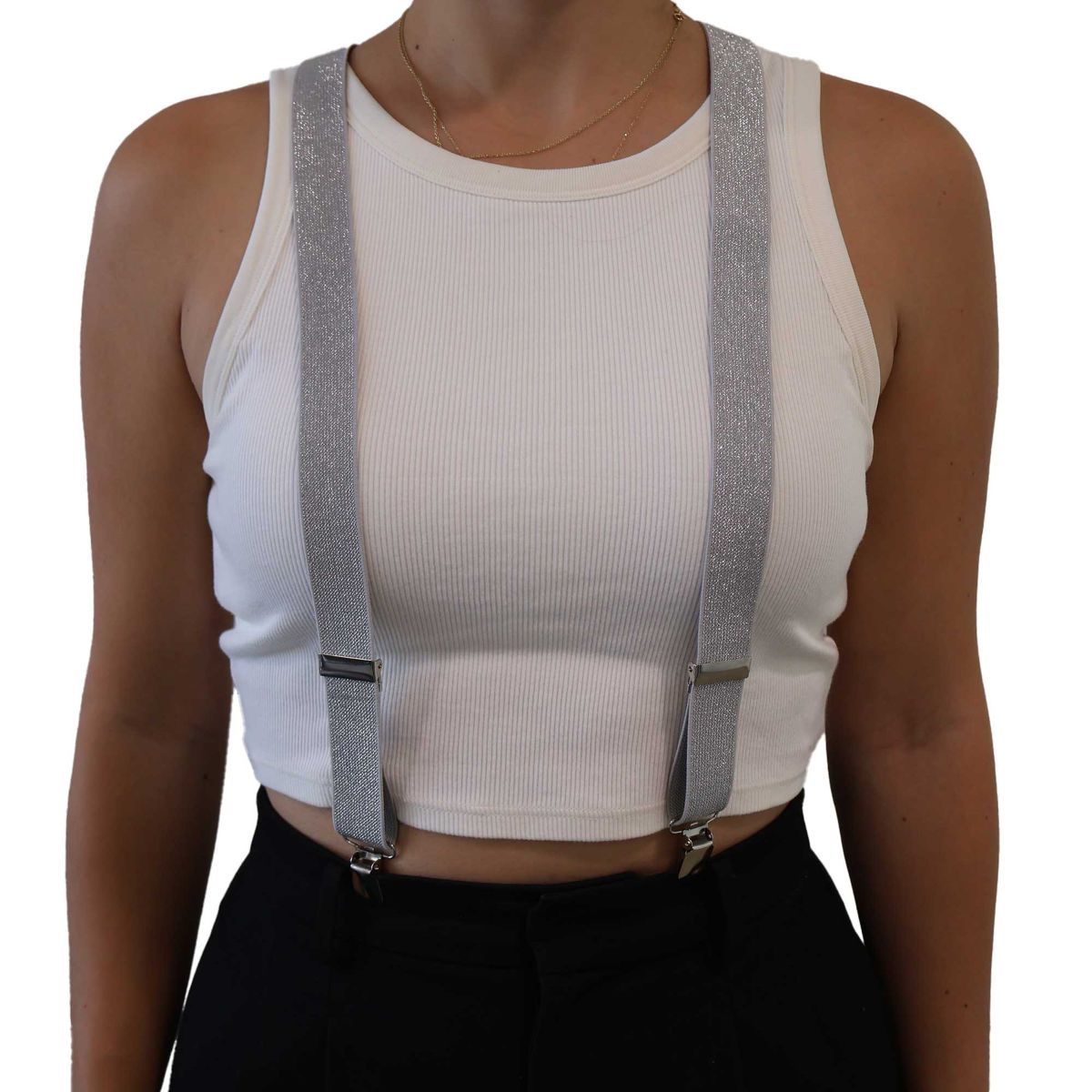 Team Spirit Adjustable Elastic Suspenders - Silver