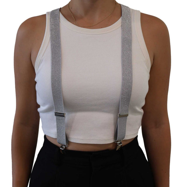 Team Spirit Adjustable Elastic Suspenders - Silver