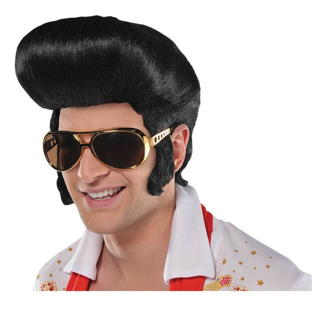 The King Wig with Sideburns - Black
