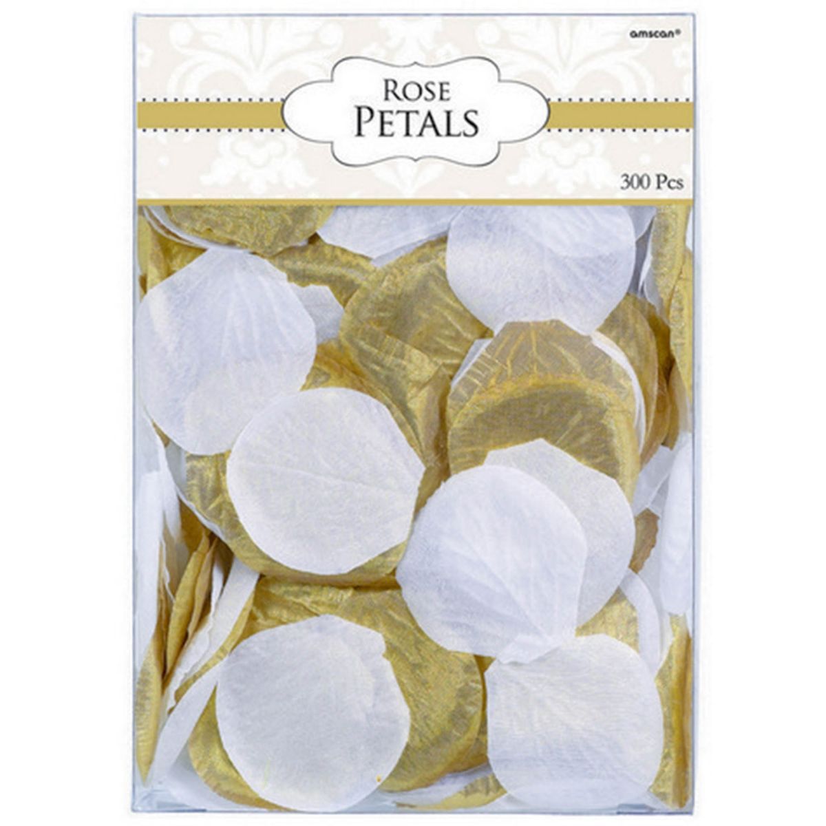 300 Pack Fabric Rose Flower Petals 5cm - Gold and White