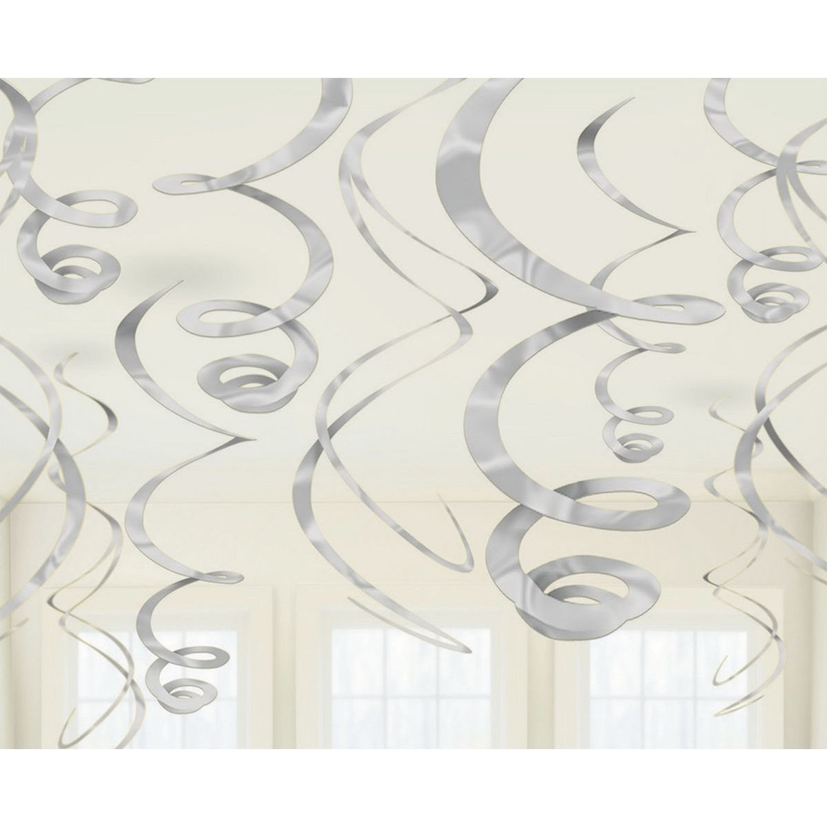 12 Pack Plastic Swirl Decorations - Silver